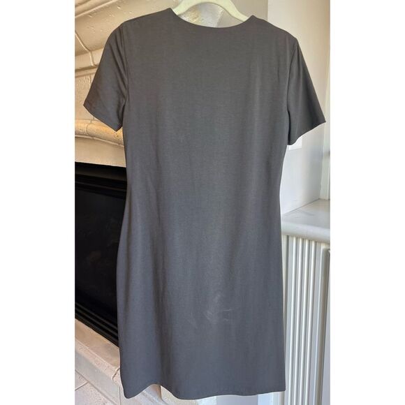 Theory Women's Ash Gather Tee Ruched Neck Short Sleeve Midi Slip Dress Size M - Picture 6 of 11